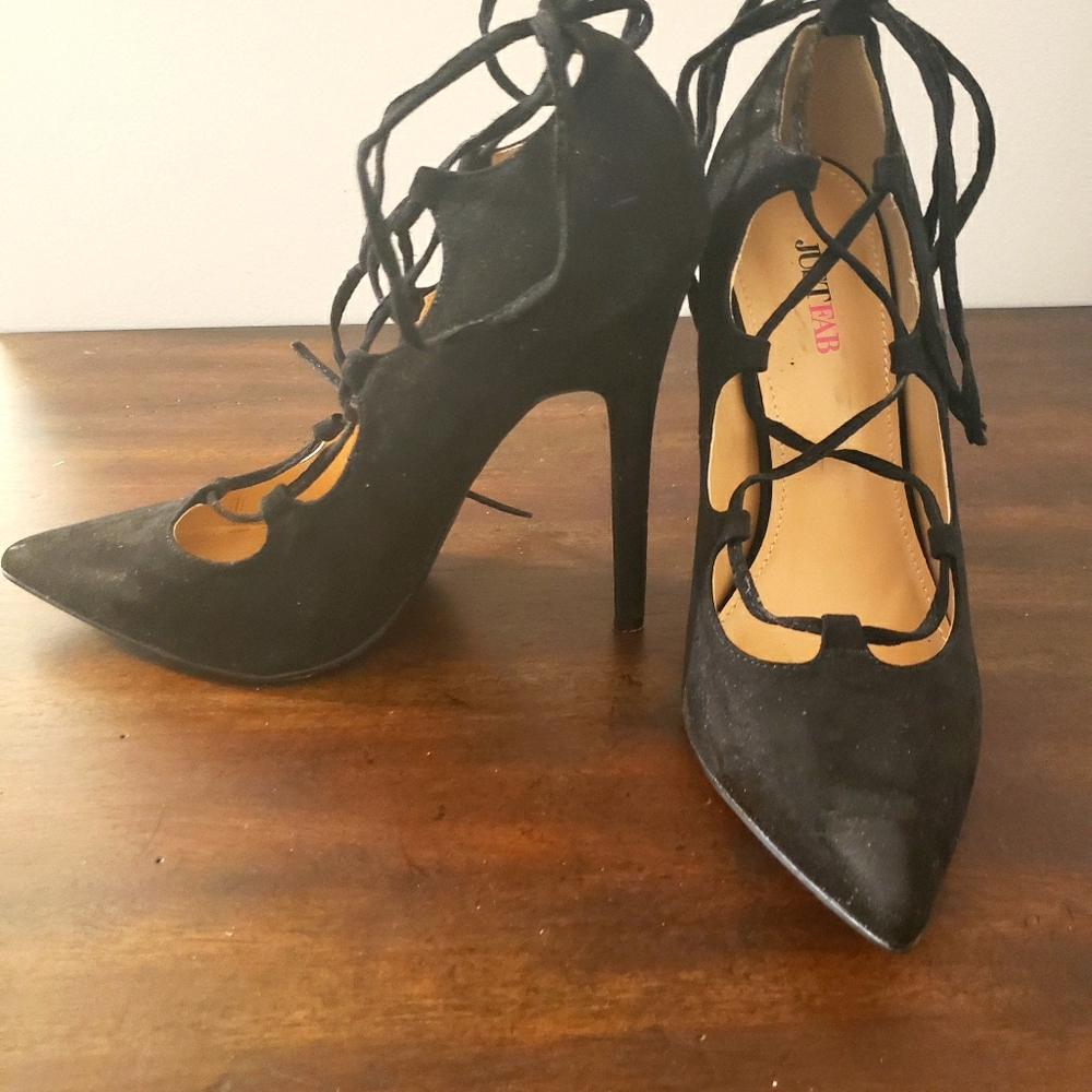 Black Suede Lace Up Heel Pumps 8.5 JustFab